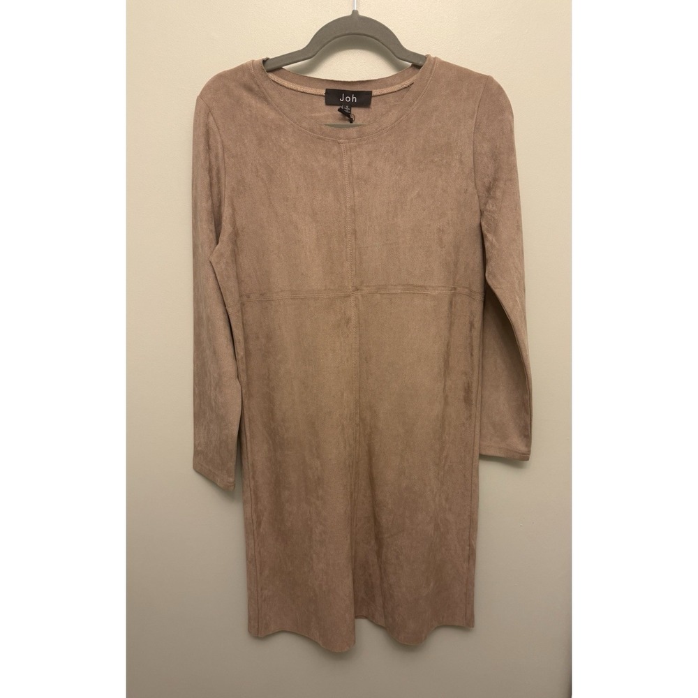 JOH Aurora Shirt Shift Dress Size Small Faux Suede Brown Long Sleeve Panel NWT